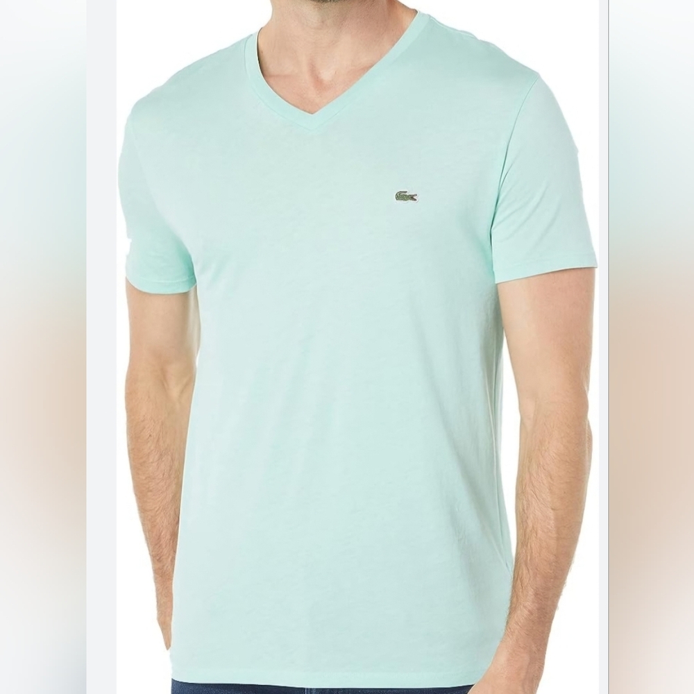 Lacoste Vneck Pima Jersey Tshirt Turquoise  (Small)